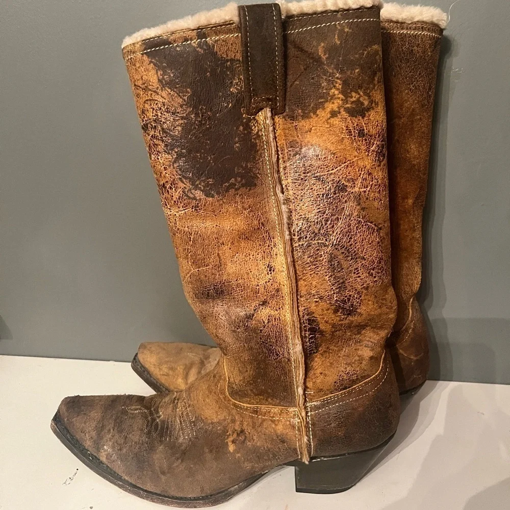 John B Stetson Lined Boots Womans 9 Brown Distressed